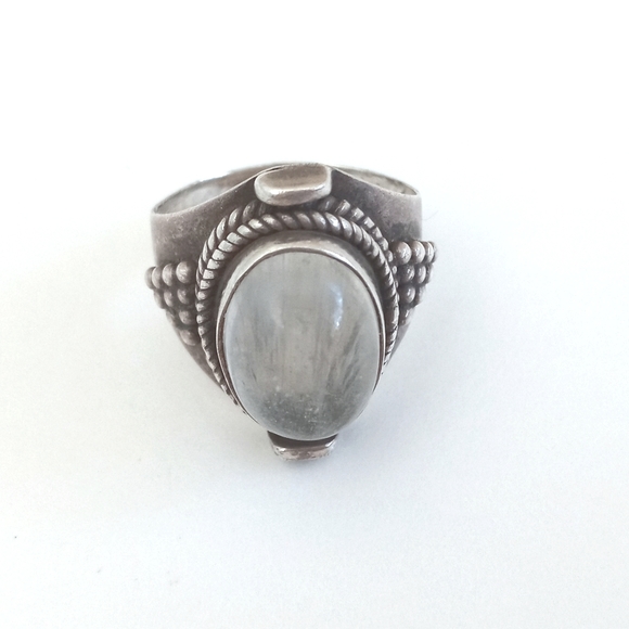 Vintage Clear White Apophyllite Stone 925 Sterling Silver Ring 6.5 - Picture 4 of 14